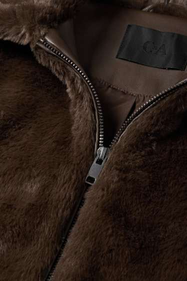 Women - Faux fur jacket - dark brown
