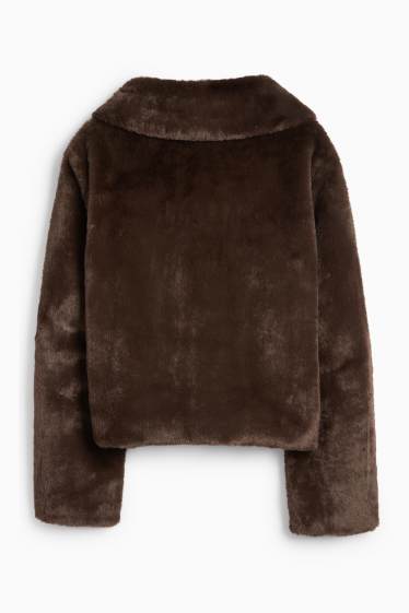 Women - Faux fur jacket - dark brown