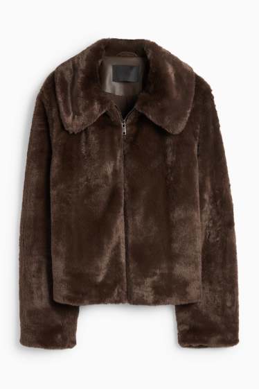 Women - Faux fur jacket - dark brown