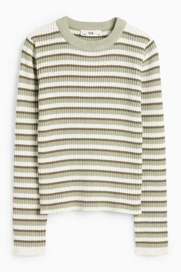 Kinder Mädchen - Chenille-Pullover - gerippt - gestreift - hellgrün