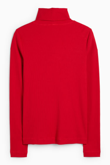 Damen - Rollkragenshirt - gerippt - rot