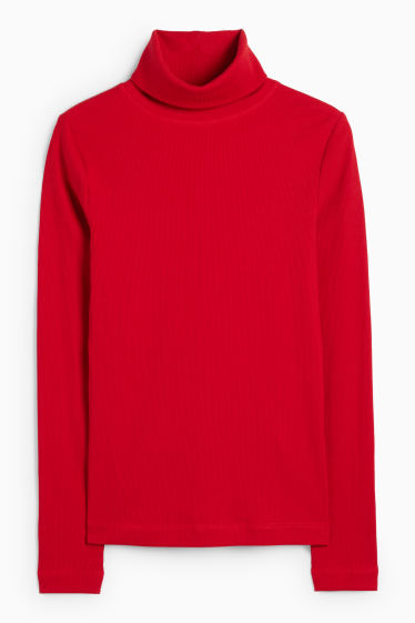 Damen - Rollkragenshirt - gerippt - rot