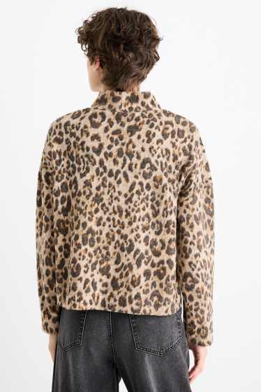 Femei - Bluză de molton - imprimeu de leopard - negru / nej