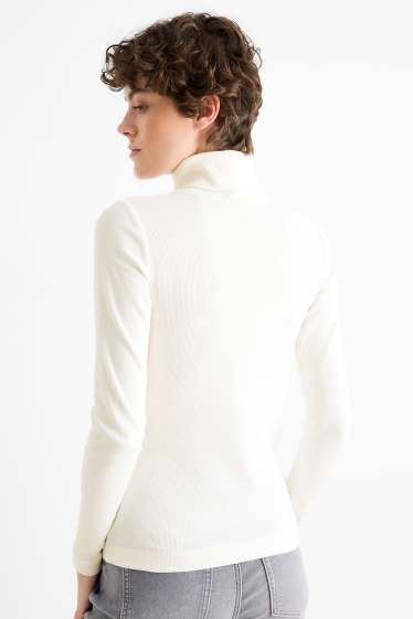 Damen - Rollkragenshirt - gerippt - weiß