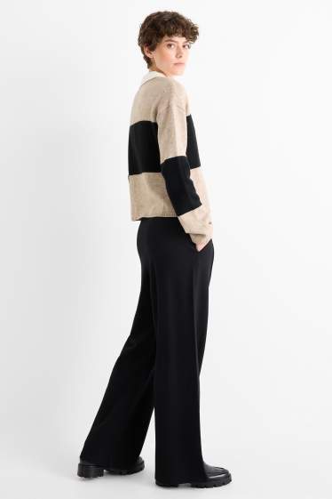 Femei - Pantaloni din jerseu cu curea - talie înaltă - wide leg - negru