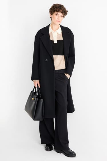Femei - Pantaloni din jerseu cu curea - talie înaltă - wide leg - negru