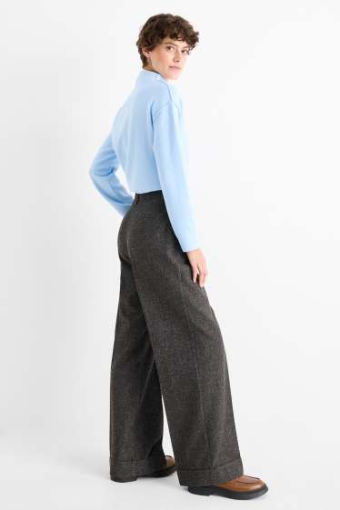 Femei - Pantaloni de stofă - talie înaltă - wide leg - structurați - gri închis