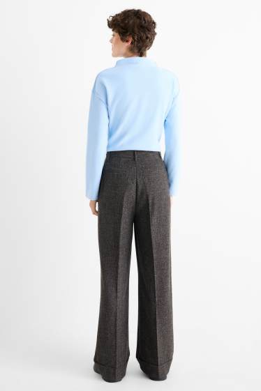 Femei - Pantaloni de stofă - talie înaltă - wide leg - structurați - gri închis