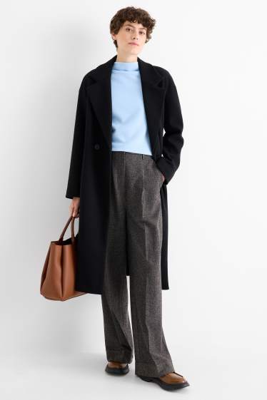 Femei - Pantaloni de stofă - talie înaltă - wide leg - structurați - gri închis