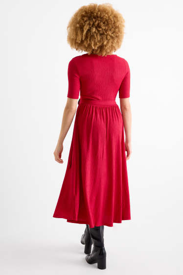 Femei - Rochie fit & flare cu curea - structurată - roșu