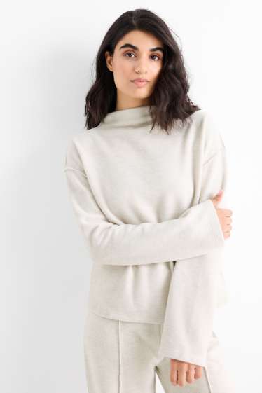Women - Sweatshirt - ribbed - white-melange