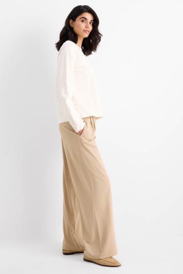 Damen - Jersey-Hose - High Waist - Wide Leg - beige