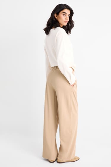 Damen - Jersey-Hose - High Waist - Wide Leg - beige