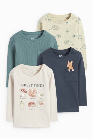 Bebeluși - băieți - Multipack 4 buc. - animale de pădure - tricou cu mânecă lungă bebeluși - bej deschis