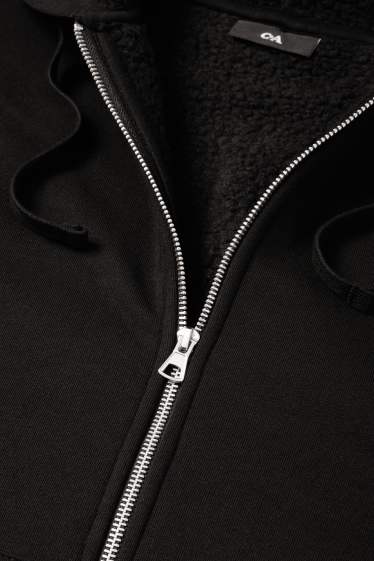 Uomo - Felpa con zip e cappuccio - foderato - nero