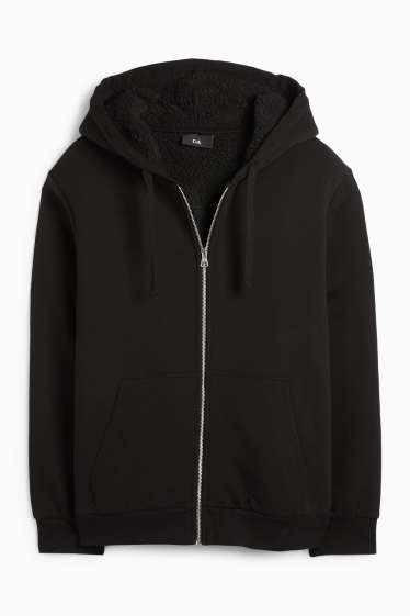 Uomo - Felpa con zip e cappuccio - foderato - nero