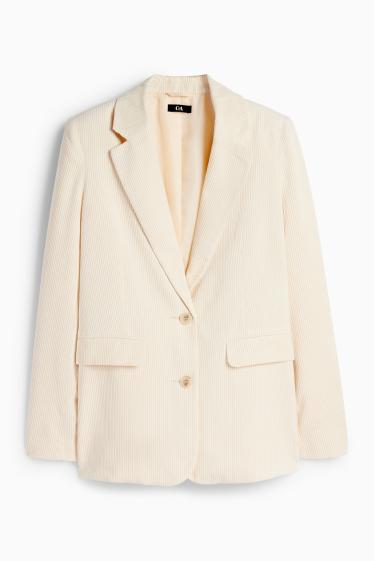 Femei - Blazer lung din catifea reiată - regular fit - crem