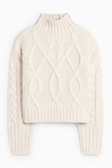 Femei - Pulover crop - cu torsade - bej deschis