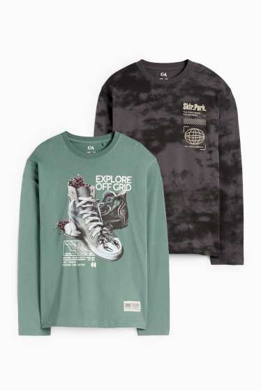 Bambini - Confezione da 2 - sneakers e skateboard - maglia a maniche lunghe - verde