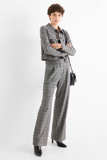 Femei - Pantaloni office - talie medie - relaxed fit - în carouri - gri