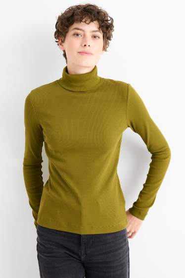 Damen - Rollkragenshirt - gerippt - dunkelgrün