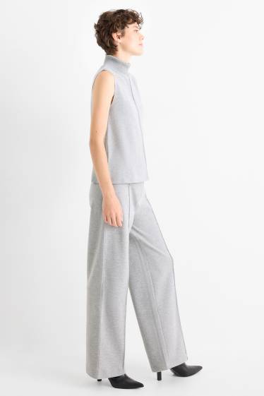 Femei - Pantaloni de trening din tricot - gri deschis melanj