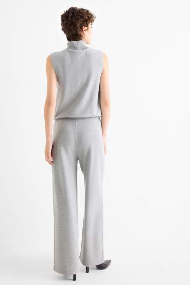 Femei - Pantaloni de trening din tricot - gri deschis melanj