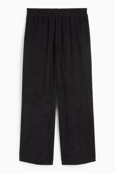 Femei - Pantaloni din catifea reiată - talie medie - wide leg - negru
