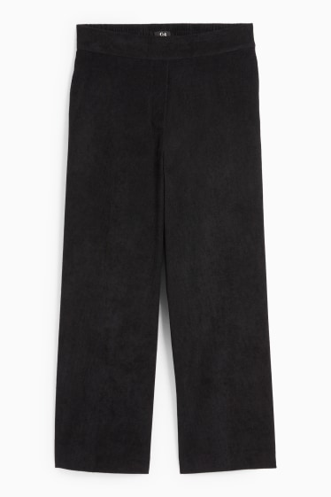 Femei - Pantaloni din catifea reiată - talie medie - wide leg - negru