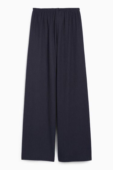 Women - Jersey trousers - mid-rise waist - wide leg - textured - dark blue