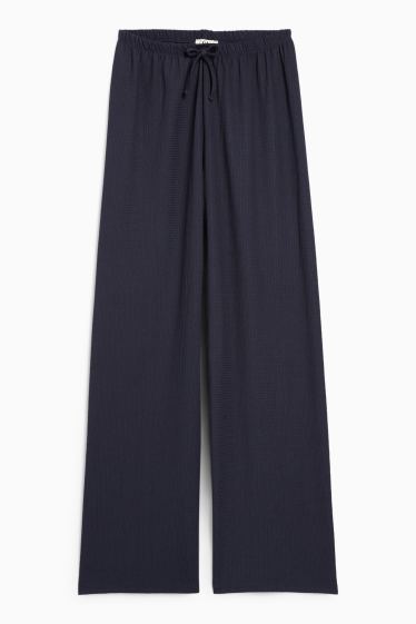 Women - Jersey trousers - mid-rise waist - wide leg - textured - dark blue