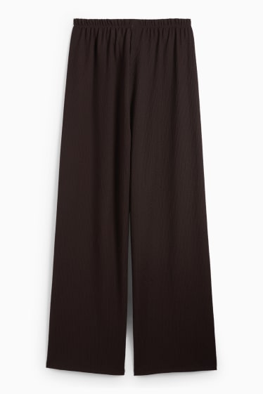 Women - Jersey trousers - mid-rise waist - wide leg - textured - dark brown