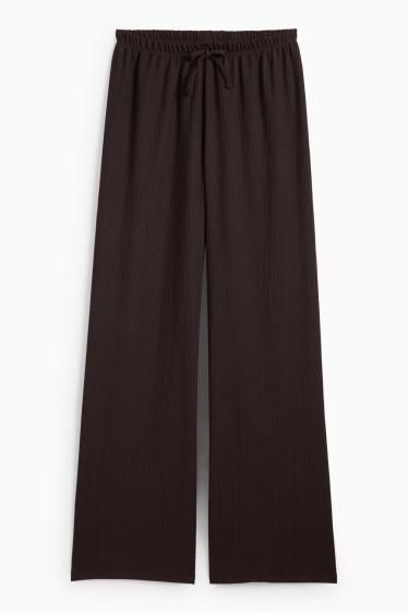 Women - Jersey trousers - mid-rise waist - wide leg - textured - dark brown