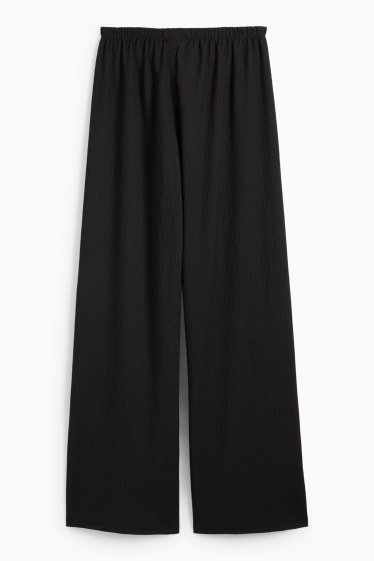 Women - Jersey trousers - mid-rise waist - wide leg - textured - black