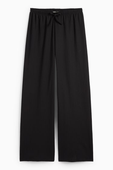 Women - Jersey trousers - mid-rise waist - wide leg - textured - black