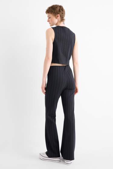 Women - Jersey trousers - mid-rise waist - flared - pinstripes - dark blue