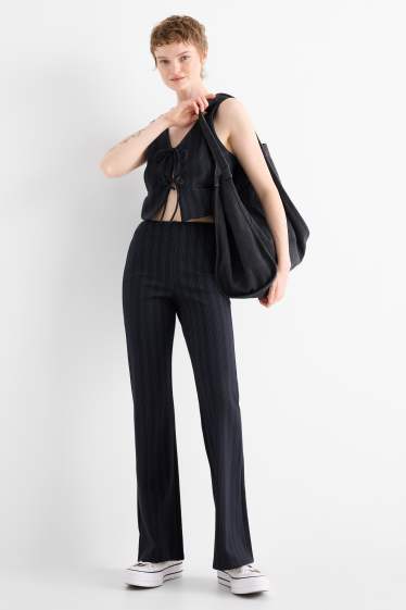 Women - Jersey trousers - mid-rise waist - flared - pinstripes - dark blue