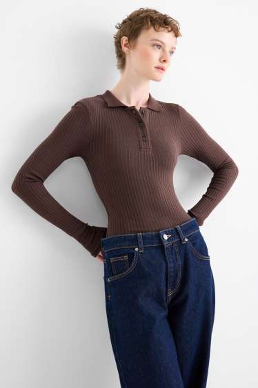 Femei - Tricou polo - slim fit - reiat - maro închis