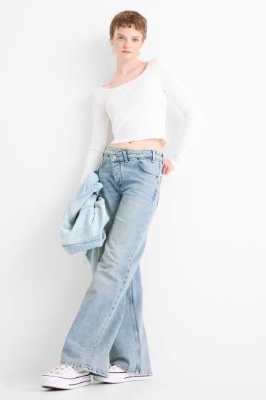 Femei - Wide leg jeans - talie medie - denim-albastru deschis