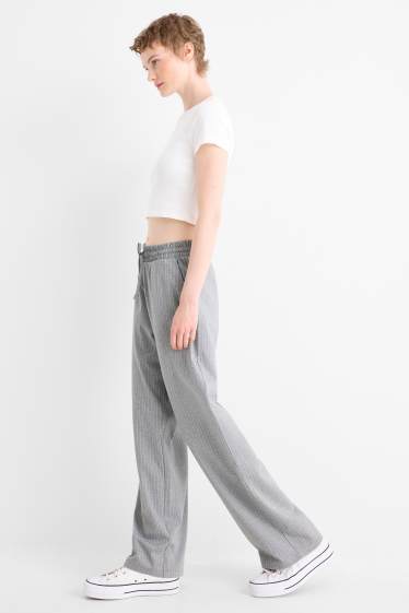 Women - Jersey trousers - high waist - wide leg - pinstripes - gray