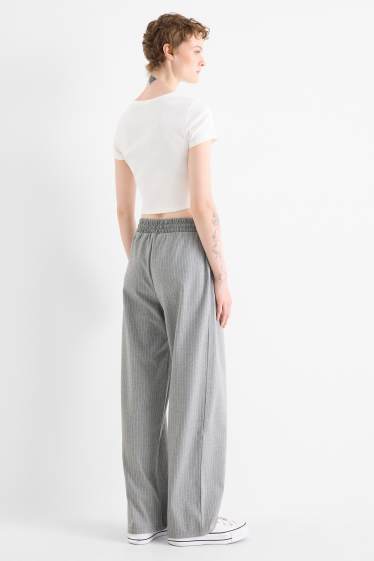 Women - Jersey trousers - high waist - wide leg - pinstripes - gray