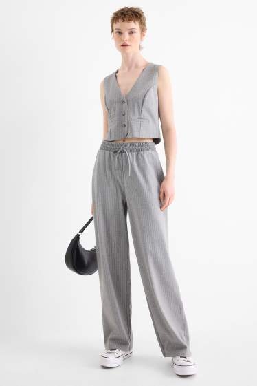 Women - Jersey trousers - high waist - wide leg - pinstripes - gray