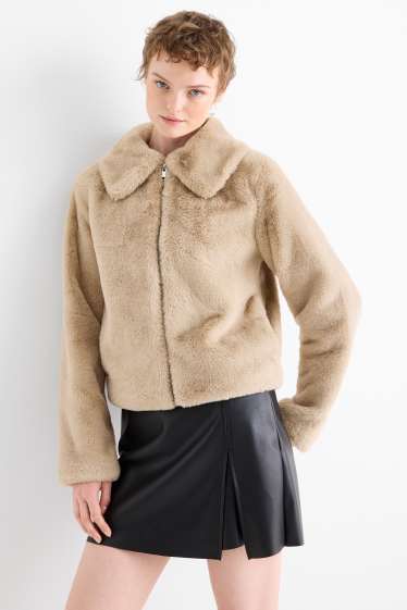 Women - Faux fur jacket - beige