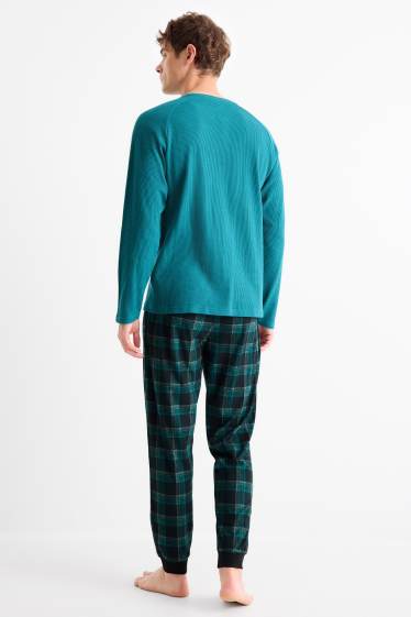 Bărbați - Pijama cu pantaloni din flanel - turcoaz închis