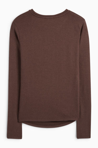 Women - Long sleeve top - slim fit - dark brown