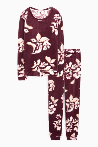 Femei - Pijama de iarnă - cu flori - mov