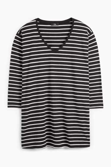 Femei - Tricou cu mânecă lungă - LYCRA® - cu dungi - negru / alb