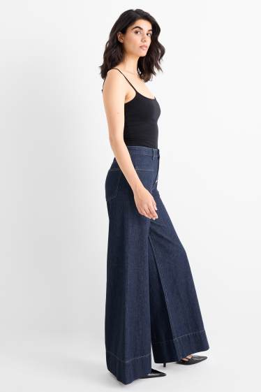 Femei - Wide leg jeans - talie înaltă - denim-albastru închis