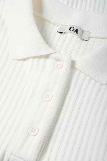 Women - Polo shirt - slim fit - ribbed - white