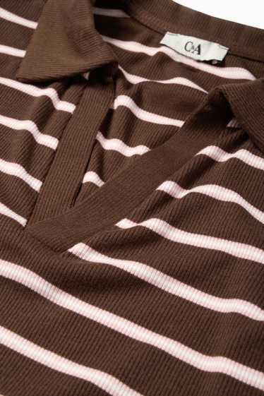 Femei - Tricou polo crop - slim fit - reiat - cu dungi - maro închis